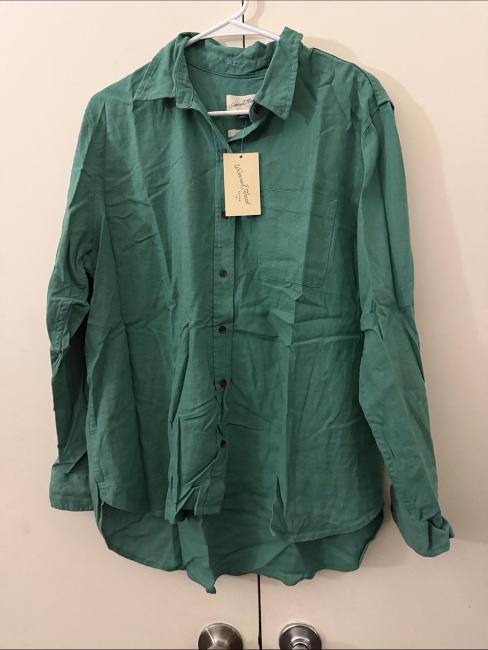 Vintage Market Green Linen Blend Women's Button-Up Shirt